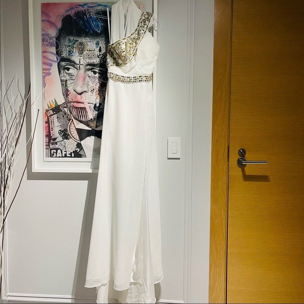 NEW White Dress with Gold details Open Back